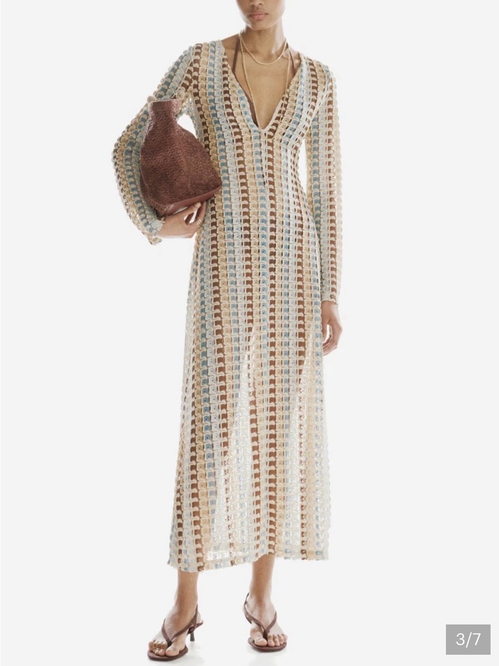 H&M Long Crochet look Maxi Dress in Neutral Stripe. NWT. Size Medium